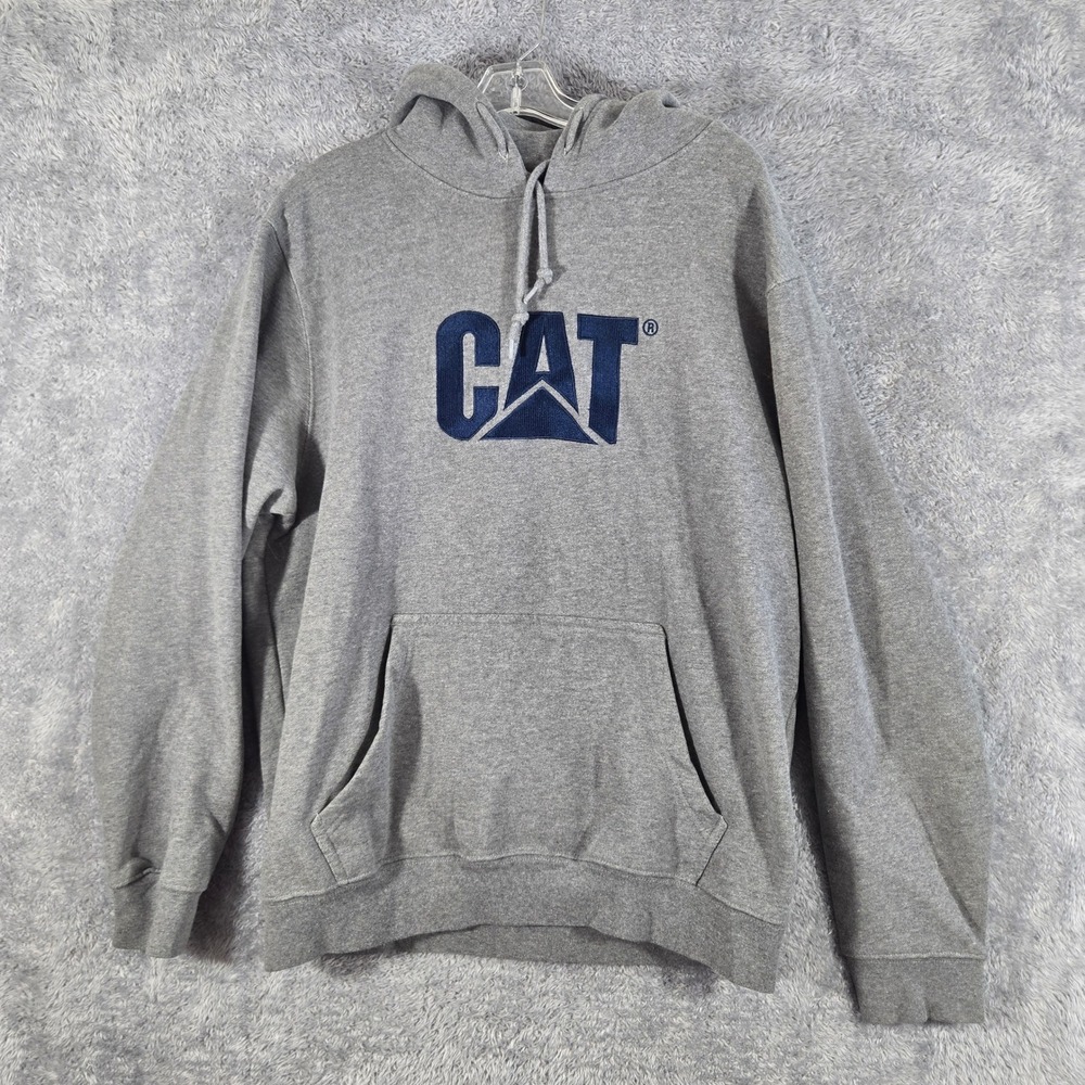 Caterpillar CAT Mens Logo Hoodie Heather Grey Fleece Pullover XL RN149651